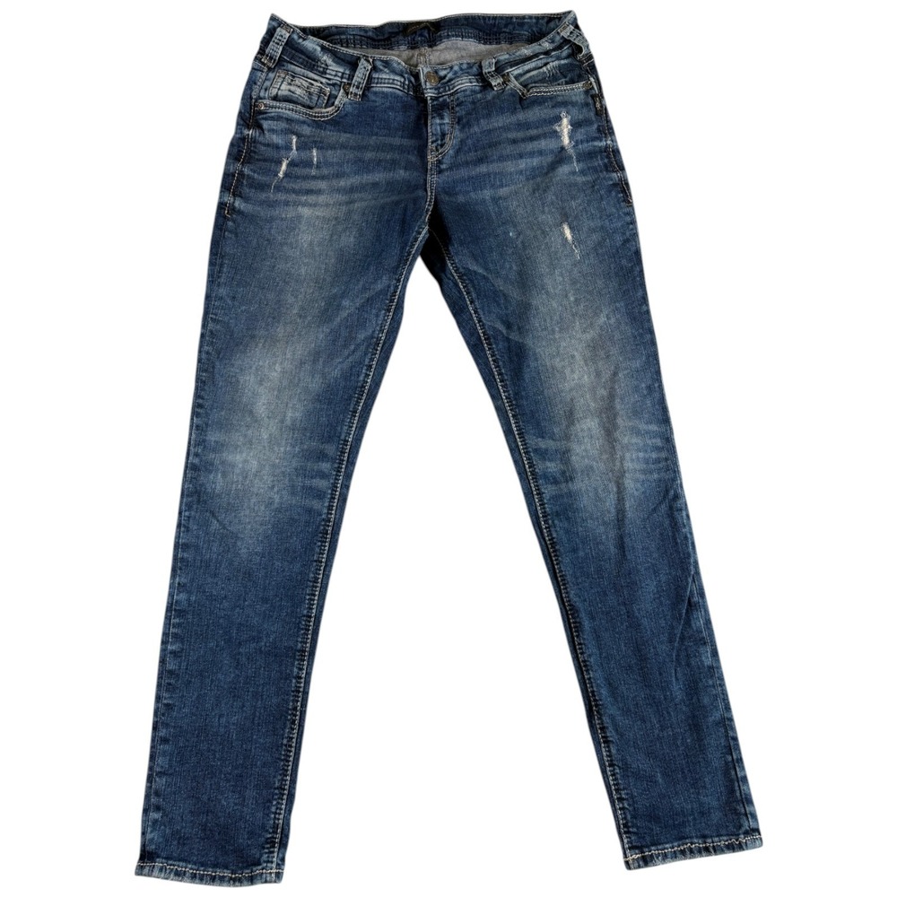 Silver Co. Girlfriend Skinny‎ Jeans Womens 32x29 Blue Whiskering Denim Mid Rise